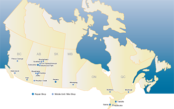 Procor Service locations Canada map